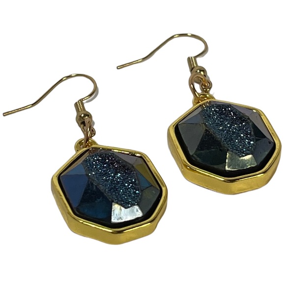 Druzy Faceted Rhinestone Charm Dangle Earrings in blues greens & purples NEW - Picture 3 of 6